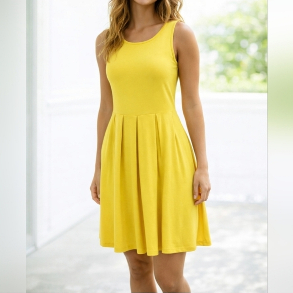 Styleeorf Sleeveless Fit and Flare Yellow Dress Sz Large